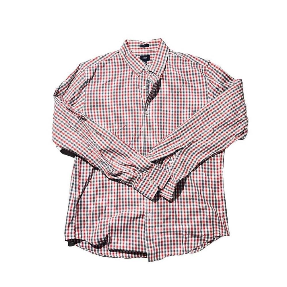 J. Crew Slim Fit Gingham Button Down Shirt Size L Red Navy Plaid